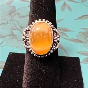 Yellow Chalcedony with silver overlay ring Size 7 1/2